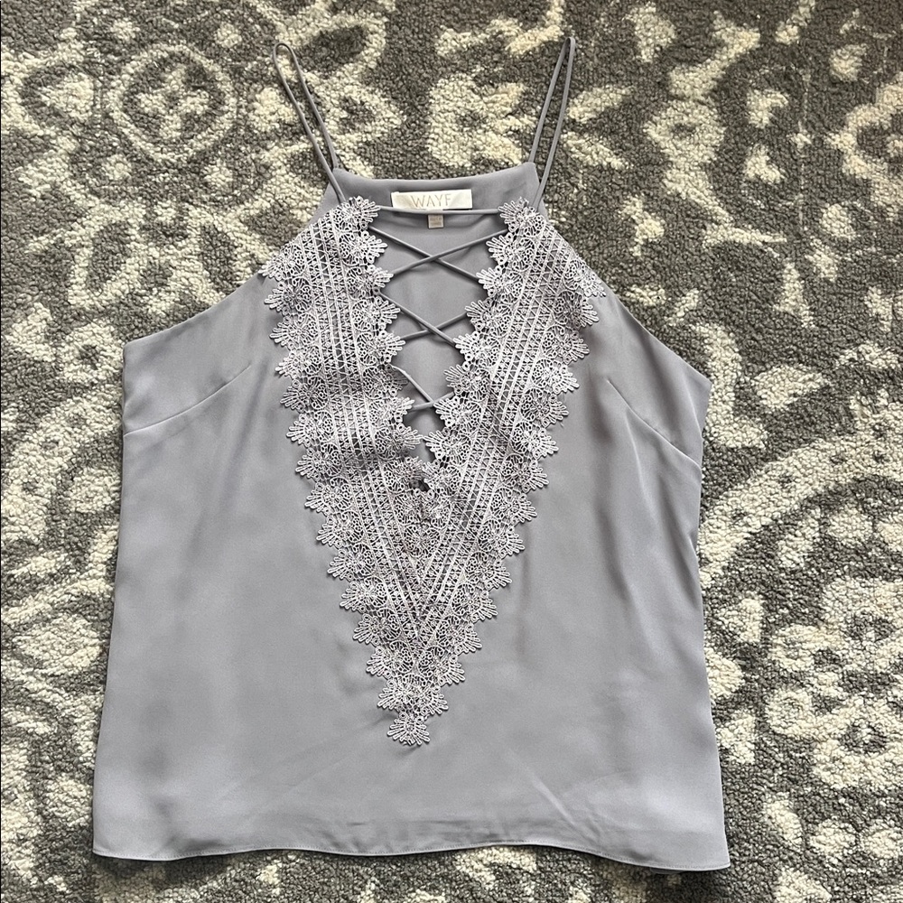 Wayf Lace-Trim Crisscross Halter Camisole in Light Gray
